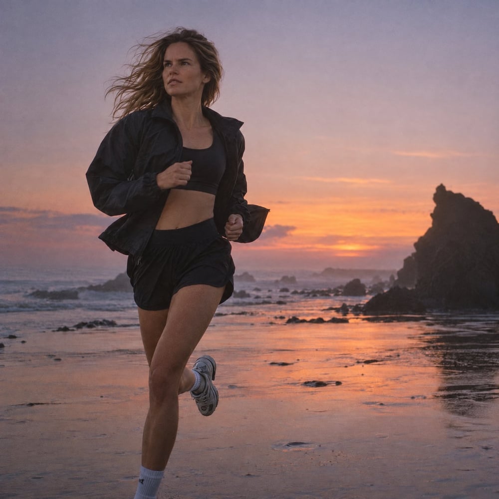 Runner on the beach at dusk